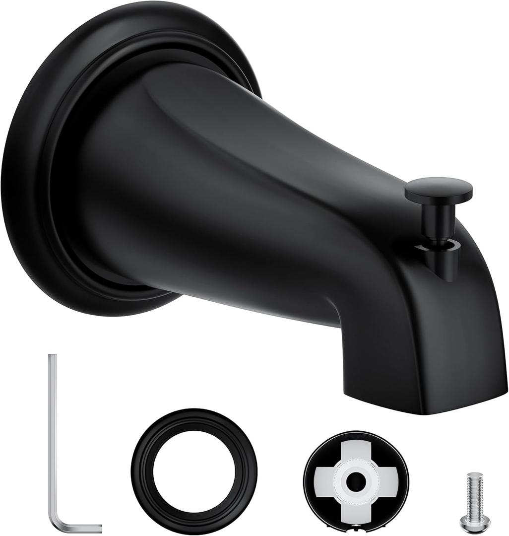 Chrome Slip-On Diverter Tub Spout Compatible with Kohler GP85556-CP | 1/2-Inch Copper Pipe | Diverter Faucet Kit with Plastic Escutcheon Plate & Washer (Black)