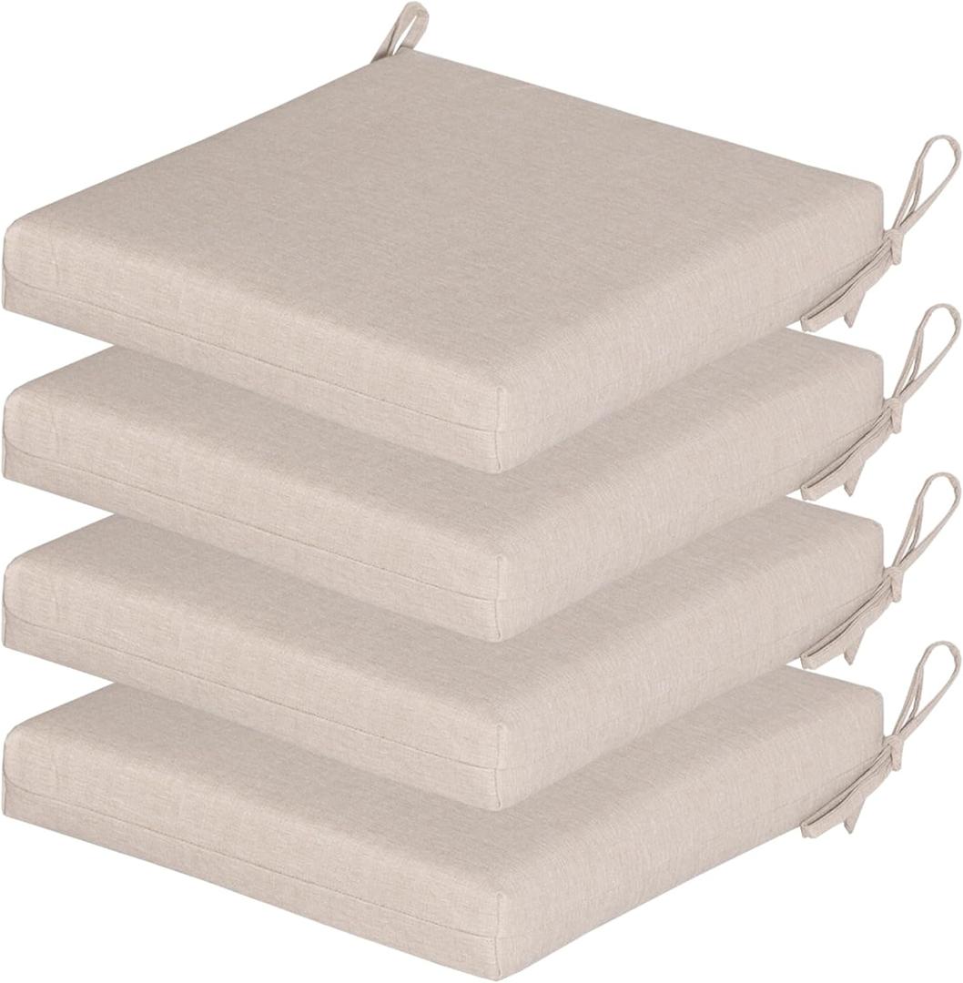 COZYVIDA Outdoor Chair Cushions Set of 4, 20"x20" Square Seat Pads with Tie Straps and YKK Zippers, 30D High-Density Foam, Water-Resistant Fabric,UV-Resistant 1000+ Hrs,Putty