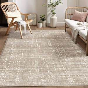 Area Rug for Living Room - 6x9 Soft Washable Oriental Vintage Floral Distressed Large Carpet - Fade Stain Resistant Non Slip Rugs for Bedroom Dining Room Nursery Dorm Office Home Decor - Camel