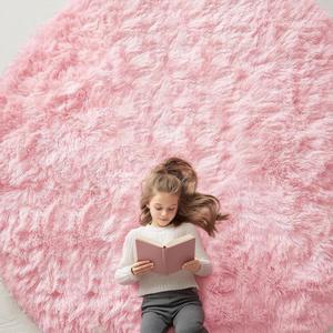 OLANLY Pink Round Rugs for Bedroom - Machine Washable, 9 ft Circle Area Rugs for Living Room, Soft and Fluffy Shaggy Carpet for Teen Girls and Boys, Nursery Rooms, Dorms, Home Decor Aesthetic