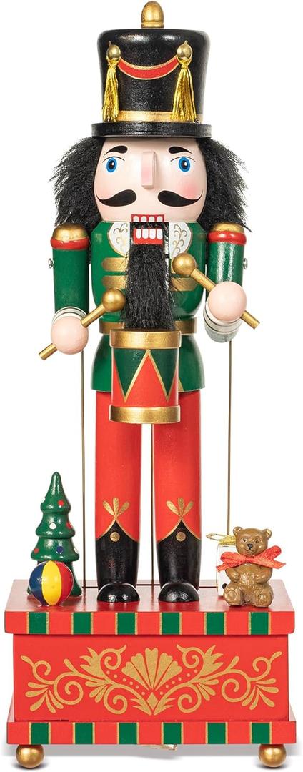 KI Store Christmas Nutcracker Green Music Box Wooden Drummer Soldier Nutcracker Figurine for Christmas Decorations Display Gift Collection