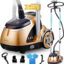 SALAV Limited Edition Professional Series Dual Bar Garment Steamer with Foot Pedals, Stainless Steel Steam Plate, Retractable Power Cord, 1.8L (60.8 oz) Water Tank, 1500 watts, 60+mins of Steam (Gold)