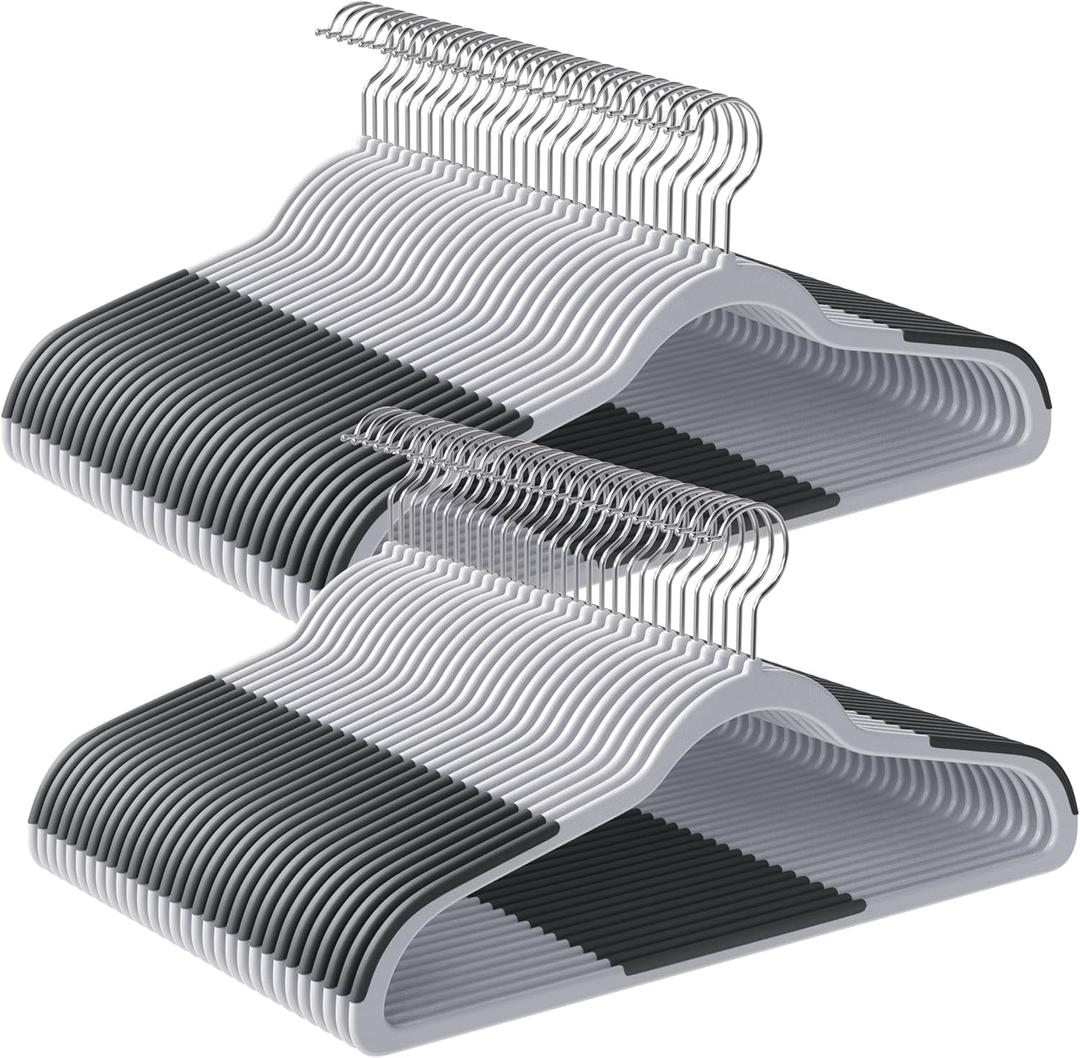 SONGMICS Clothes Hangers, Pack of 60 Plastic Coat Hangers, Space-Saving, Light Gray and Dark Gray UCRP0050G01