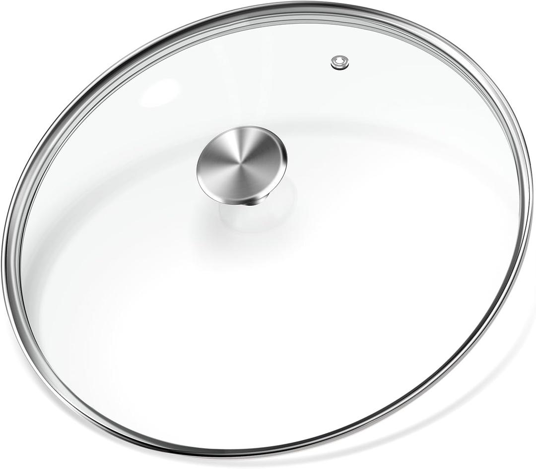 12 inch Tempered Glass Lid, Versatile Round Replacement Glass Cover for 12 inch Skillets, Pots and Pans, and Dutch Ovens - Dishwasher and Oven Safe up to 400- 30CM (Silvery)