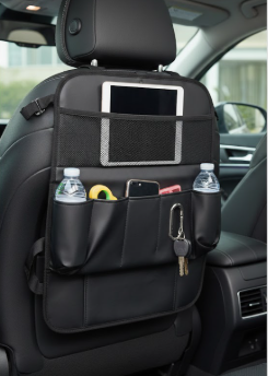 Backseat , Car Seat Storage Delay for Children, Leather Tablet Holder with Foldable Food Trays, Kick Mat Tissue Box, Storage Bag, Travel Accessories