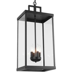 Outdoor Pendant Light, 25'' Large Hanging Lights Lantern Light, Modern Outside Chandelier with Clear Glass, Exterior Gazebo Light for Patio, Porch, Yard, Garage