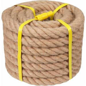 Natural Hemp Rope - 2 Inch x 50 Feet - Heavy Duty Jute Rope Manila Ropes for Docks, Nautical, Railings, Tug of War, Decorating