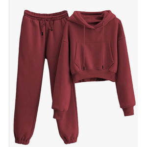 VATEAMI Women's Fleece 2 Piece Outfits Sweatsuit Crop Hooded Pullover Sweatshirt Top Jogger Sweatpants Tracksuits Set (-Medium)