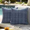 Pack of 2, EMEMA Outdoor Waterproof Throw Pillow Covers 18x18 Inch Weaving Texture Outside Decorative Cushion Covers for Garden Patio Tent Balcony Bench Tent Couch Sofa (Navy)
