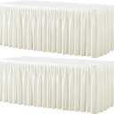 Wish Care 2 Pack Cream Rectangle Table Clothes for 4 Foot Tables, Polyester Fitted Tablecloths 4ft Stretch Table Cover for Wedding, Birthday, Parties, Trade Show, Craft Show