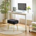 IBUYKE Velvet Rectangular Footrest Ottoman, Makeup Vanity Stool Side Table, Dressing Table Seat, Pouf Couch Stool, Golden Steel Legs, Black LG-51B