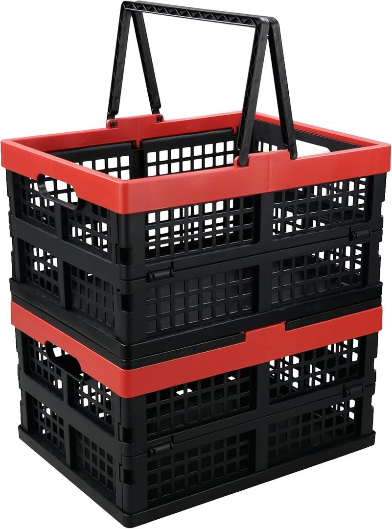 Sandmovie 16 Quart Collapsible Storage Crate with Handles, Plastic Folding Storage Basket, 2 Packs
