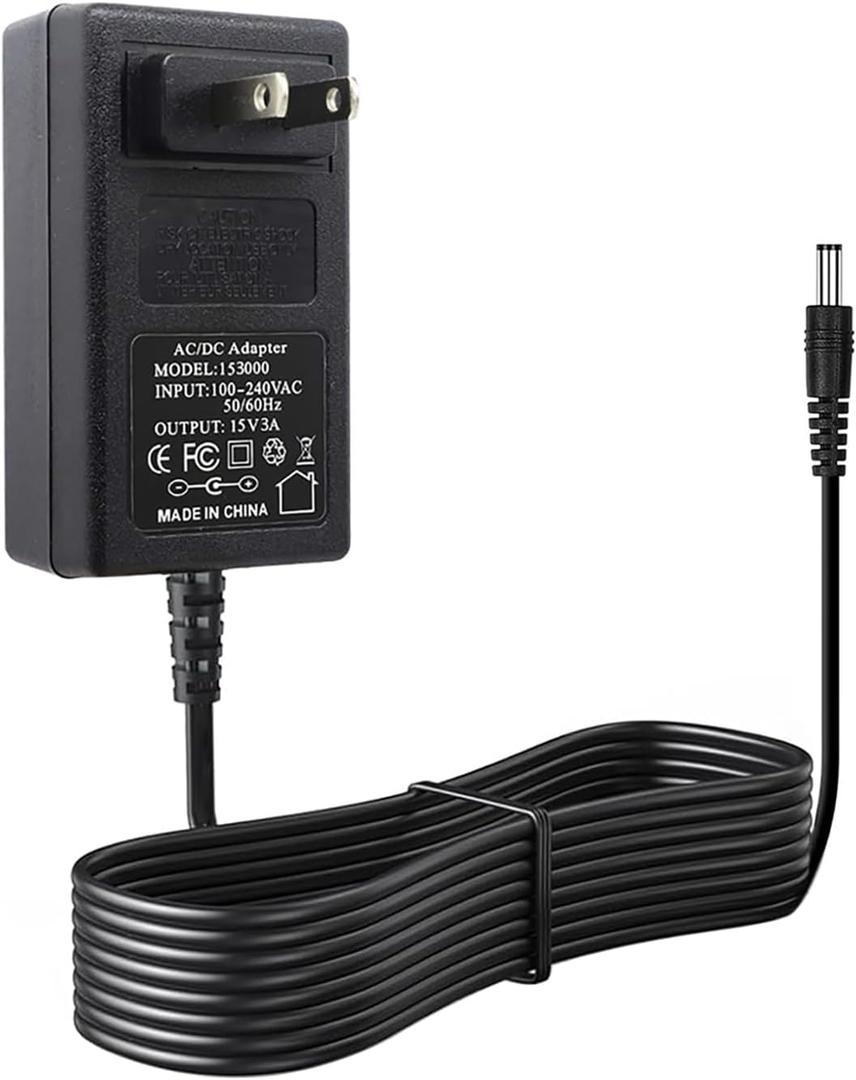 15V 3A Extra Long 6FT Power Supply Charger Cable (Input AC 100V-240V, Output DC 15 Volt 3 Amp 45 Watt) Adapter Transformer Converter DC 5.5mm x 2.1mm / 5.5mm x 2.5mm