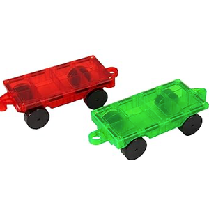 Playmags 2 Piece Car Set: with Stronger Magnets, STEM Toys for Kids, Use with All Magnetic Tiles and Blocks Sturdy, Super Durable with Vivid Clear Color Tiles. (Colors May Vary)