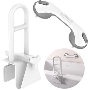 Adjustable Bathtub Safety Rail with Showers Suction Handle,YuanDe 17x6 Inch Stainless Steel Tub Handle Grab Bar, Heavy Duty Bath Handles Clamp for Elderly Seniors Injury Disabled (300 LBS), White