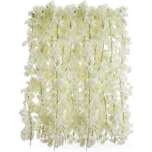 PARTY JOY 8pcs 23.6ft Artificial Cherry Blossom Flower Garland Hanging Vines for Home Decor Room Wedding Party Kawaii Decor