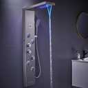LED Shower Panel Tower System, 6 in 1 Stainless Steel LED Shower Column, Rainfall & Waterfall Head, Massage Jets, Tub Spout, Handheld Shower(Brushed)