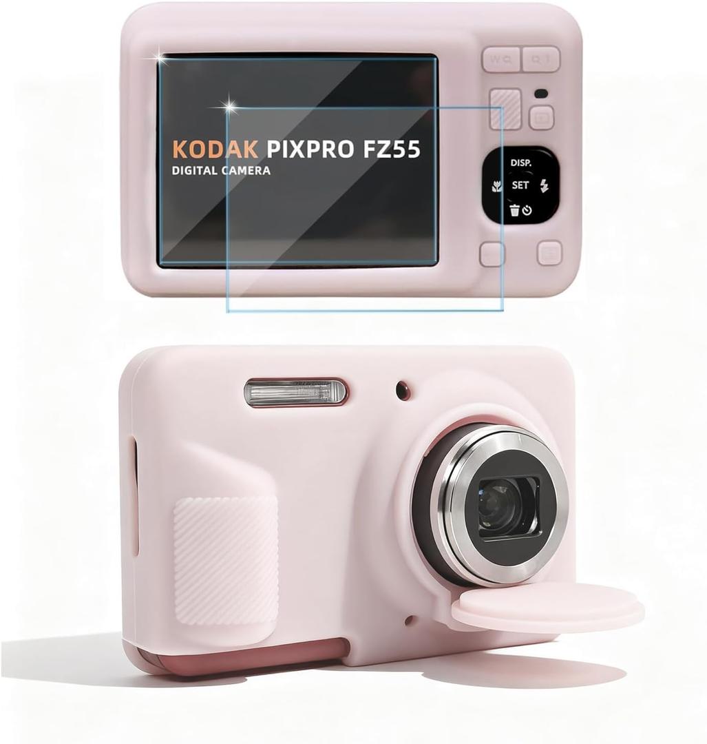 Case for Kodak PIXPRO FZ55 Digital Camera Accessories, Soft Silicone Protective Case, Slim Fit Sleeve with Removable Lens Cover and Screen Protector, Lightweight, Anti-Scratch (Jelly Pink)
