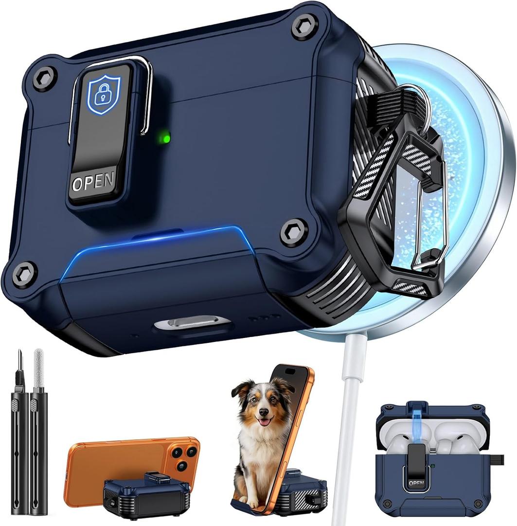 Inesore Compatible with AirPods Pro 3 Generation Case,Secure Lock & Phone Stand Design,Compatible with MagSafe,Automatic Snap Switch Secure Cover for New AirPods Pro 3rd (2025)-Dark Blue