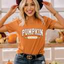 Pumpkin Shirts for Women Cute Thanksgiving Fall Tops Funny Halloween Graphic Tees Autumn Short Sleeve Outfit (Orange, XXL)