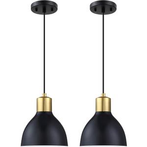 2 Pack 1 Light Industrial Hanging Indoor 7.3" Kitchen Island Black Pendant Ceiling Light Fixtures Brushed Bronze Finish,Drum Metal Shade for Bar Dining Room Living Room Over Sink