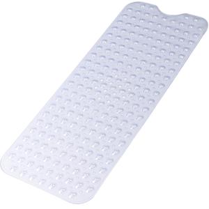 Extra Long Non Slip Bathtub Mat - 40 x 16 Inch Machine Washable Tub Mats with Suction Cups and Drain Holes for Bathroom (Clear)