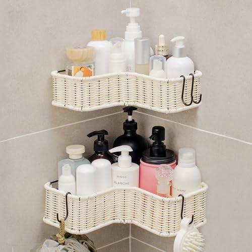 GRANNY SAYS Shower Caddy, Corner Shower Organizer, 2 Pack Rust-Proof Wicker Shelves for Bathroom, White