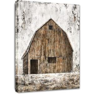Yihui Arts Old Barn Canvas Wall Art with Textured Rustic Painting Vertical Pictures for Living Room Bedroom Bathroom Decor, 48"L x 36"W