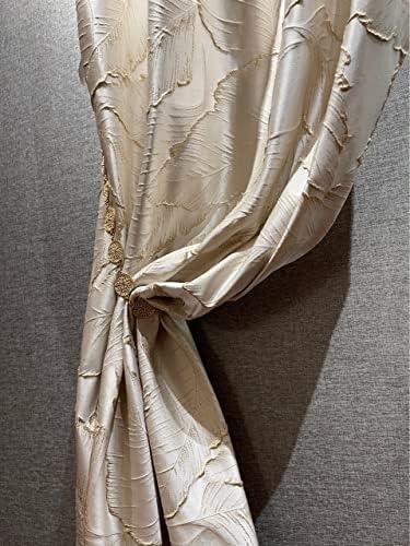 JESSANS Luxury Curtains Beige Jacquard Drapes 3D Gold Leaf High Precision Curtains for Living Room 2 Panels for Bedroom Grommet Top (Beige, 95 * 108)