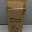 Solar Lantern Decorative Outdoor Set of 2 (18’’ & 15’’) Modern Black Metal Lanterns with Solar Candles, Decorative Candle Lanterns for Outdoor Porch, Patio, Garden, Yard Decor