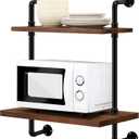 Nuanchu Microwave Oven Rack 2 Tier Wall Mount Microwave Shelf 26x18 Inches Retro Floating Shelf Stand, Black Storage Organizer Holder for Kitchen Oven Toaster Utensils