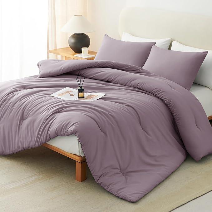 CozyLux California King Comforter Set Burnt purple, 3 Pieces Cal King Terracotta Solid Breathable Bedding Sets, Luxury Soft Quilt Bed Set with Down Alternative Comforter (1 Comforter & 2 Pillowcases) 102" 90"