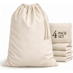 Urban Villa Laundry Bags 4-Pack 28x36" Extra-Large Cotton Canvas Heavy Duty Washable Durable Travel Laundry Sacks with Drawstring Closure Reusable Hamper Liners for Dirty Clothes Delicates & Lingerie