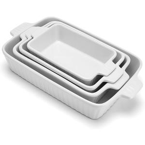 Casserole Dishes for Oven, Ceramic Baking Dish, Ceramic Casserole Dish Set of 4, Rectangular Lasagna Pans with Handles for Baking, Kitchen, White (9.5"/11.2"/12.2"/14.5")
