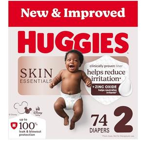 Huggies Size 2 Diapers, Skin Essentials Baby Diapers, Size 2 (12-18 lbs), 74 Count