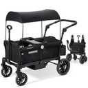 ELEMARA Stroller Wagon for 2 Kids, Foldable Wagon Stroller, Premium All Terrain Wagon for Kids, Kids Wagon Cart w/Removable Canopy, Adjustable Push/Pull Handle, Harnesses, Large Storage Bag, Black