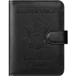 Passport Holder Cover Wallet RFID Blocking Leather Card Case Travel Accessories for Women Men (Black)