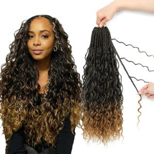 Boho Crochet Braids Close To Human Hair Pure Protein Silk Fiber 18 Inch Pre looped Goddess Box Braids with Three Soft Curls 9 Pack Bohemian Braids Crochet Hair for Black Women(T27,18Inch)