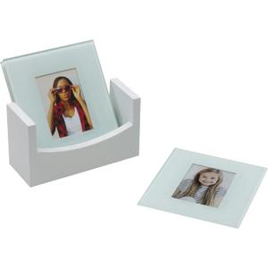 White Glass Photo Coasters - Set of 4