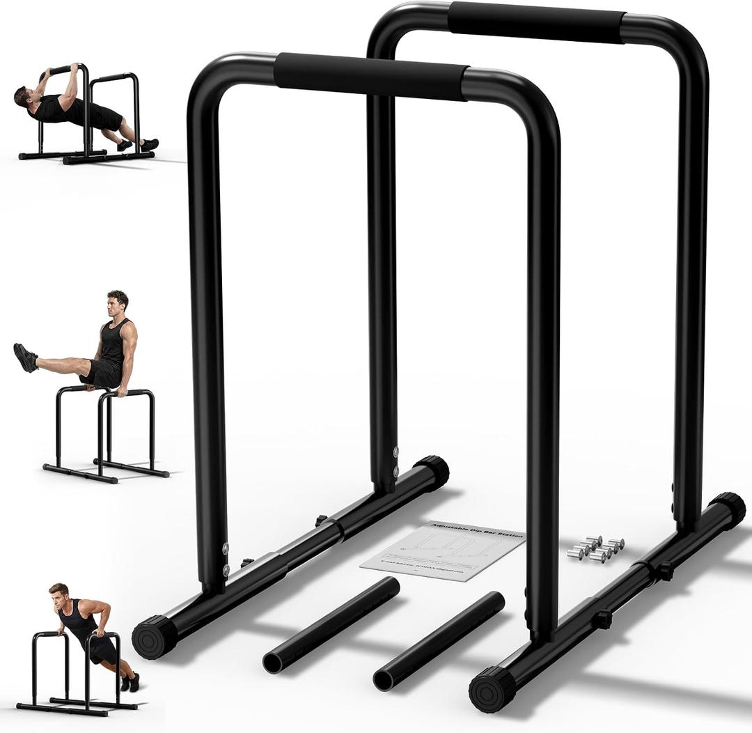 ZCMHAXJ Dip Bar with Dual Inner Connectors, Adjustable Height & Width Parallel Bars, 1100LBS Heavy Duty Calisthenics Bars, Stable Design Calisthenics Equipment Dip Bars for Home Strength Training