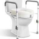 Raised Toilet Seat with Handles for Elderly - Toilet Seat Risers for Seniors with Adjustable Padded Arms - Elevated Toilet Safety Seat for Standard or Elongated Commode