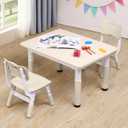 Adjustable Kids Table & Chairs Set for Ages 3-8 | 31.5"x23.6" Easy-Clean Activity Table | Meets ASTM/CPSC Standards for Daycare, Homeschool & Playroom (Natural-Wood, 2 Chairs)