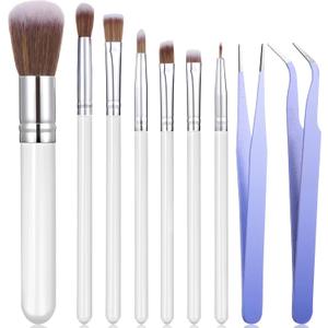 Sinmoe 10 Pieces Cake Candy Decorating Brushes Tools Cookie Decoration Brushes Pastry Brush and Stainless Steel Straight and Curved Tip Tweezers Pasta Tweezers for Baking Fondant (Macaron Color)