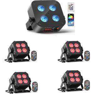 Mini Rechargeable Par Lights, 4 * 18W RGBWA UV 6 in 1 Battery Powered Upights, APP & Wireless DMX & Remote Control Stage Lights & Lightweight RGBW 4 in 1 LED Stage Lights
