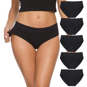 Hipster Panties for Women Underwear Lace Bikini Hip-huggers Panties 5 Pack(218S-Black) (Medium)