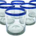 Cobalt Blue Rim 8 oz DOF Rock Glasses (set of 6), Recycled Glass, Lead-free, Toxin-Free (DOF Rocks)