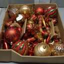 SHareconn 70pcs 2025 Classic Christmas Balls Ornaments Set, Shatterproof Plastic Baubles, Ribbon and Tree Topper for Xmas Tree Holiday Wedding Party Decorations with Hanging Strings, Red and Gold