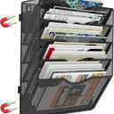 5 Tier Magnetic File Holder for File Cabinets, Refrigerator, Whiteboard, Office, No Drilling Installation Large Capacity Black Magnetic File Holder