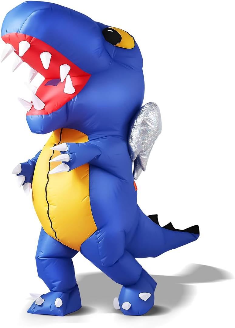Inflatable T-Rex Costume for Adult, Blow-Up Dinosaur Suit for Halloween Christmas Birthday Party 150-190cm (Blue)
