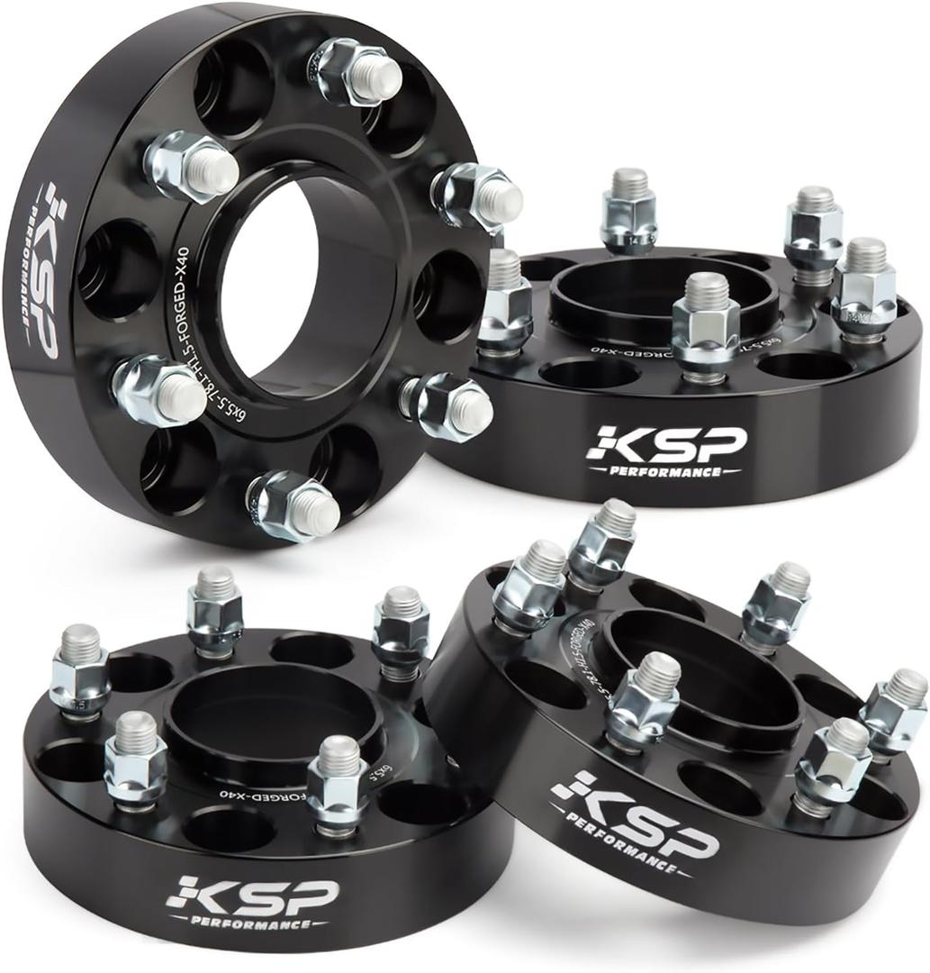KSP 6X5.5 Wheel Spacers for Silverado Sierra,1.5"(38mm) Real Forged Spacers with 78.1mm Hub Bore M14x1.5 Studs fit for Tahoe Avalanche Express Suburban Sierra Yukon (1.5"-6x5.5-4pcs, black)